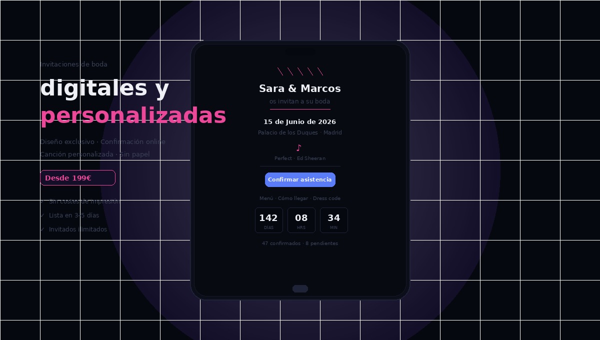 Invitación de boda digital personalizada en móvil