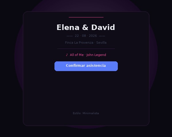 Ejemplo invitación de boda digital estilo minimalista
