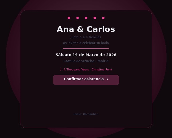 Ejemplo invitación de boda digital estilo romántico