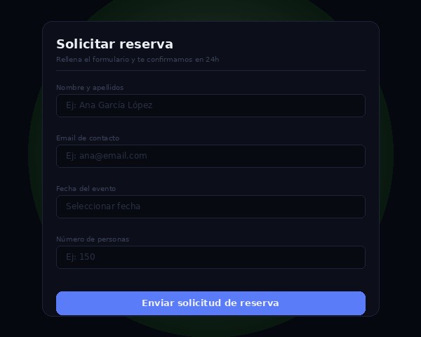 Formulario de reserva que ven los clientes en la web